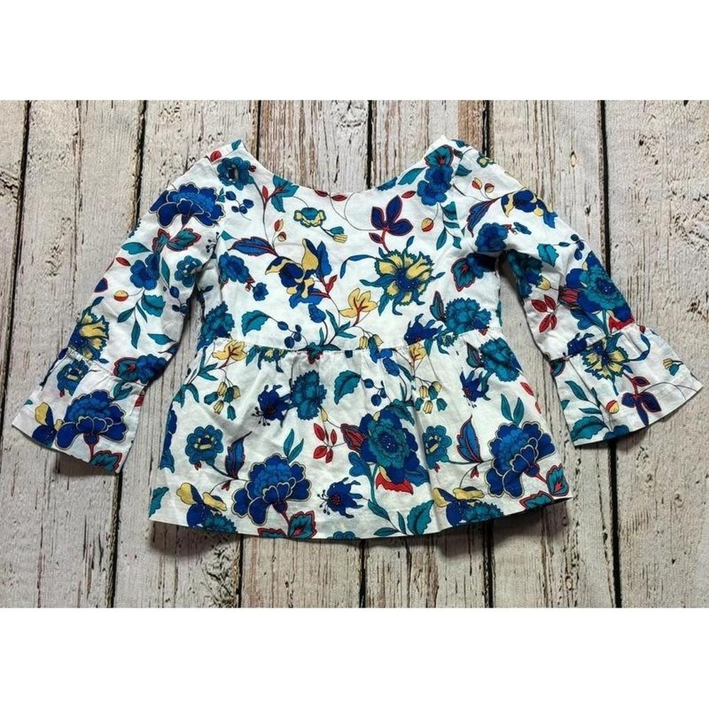 Janie and Jack sz 3 Girls Floral Bell Sleeve Peplum Top
